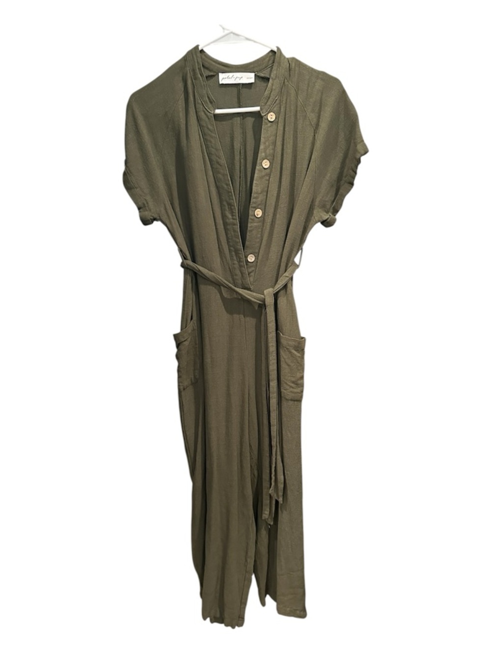 Petal & Pup Olive Green Button-Front Jumper with Tie Waist and Pockets